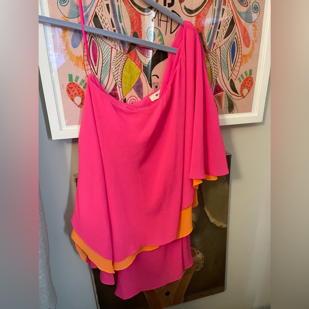 Fuchia/ Orange one shoulder romper